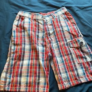 Boys’ Size 14 Red and Blue Patterned Plaid Shorts.